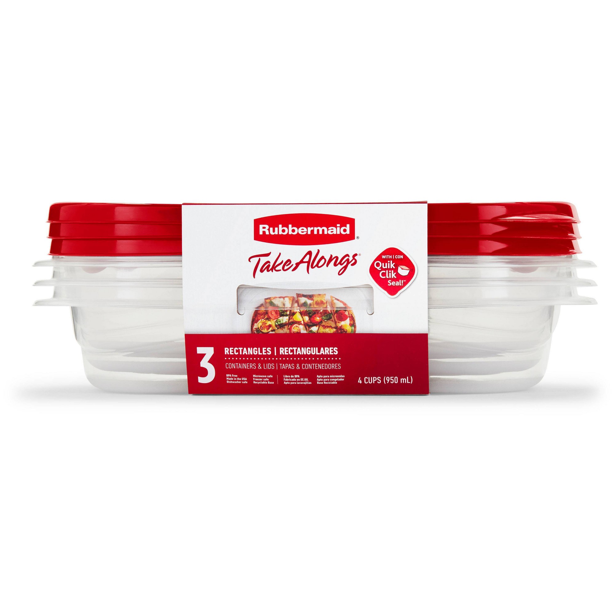 Food Storage Boxes With Lids - 3 recipientes rectangulares rojos para almacenar