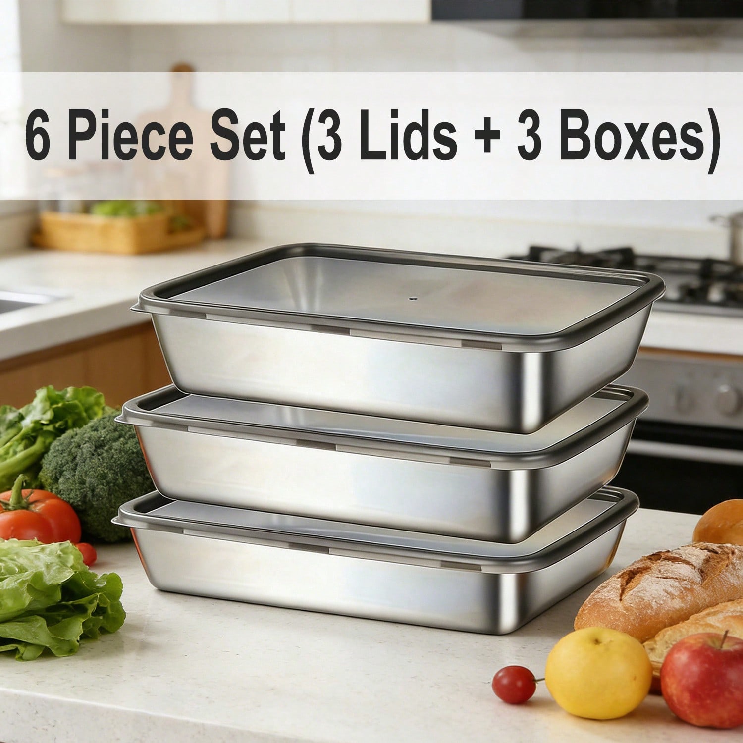 Juego de 6 recipientes (3 caja - Stainless Lunch Box reseña y precio